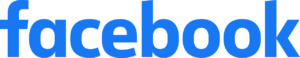 Facebook logo i blå på hvid baggrund